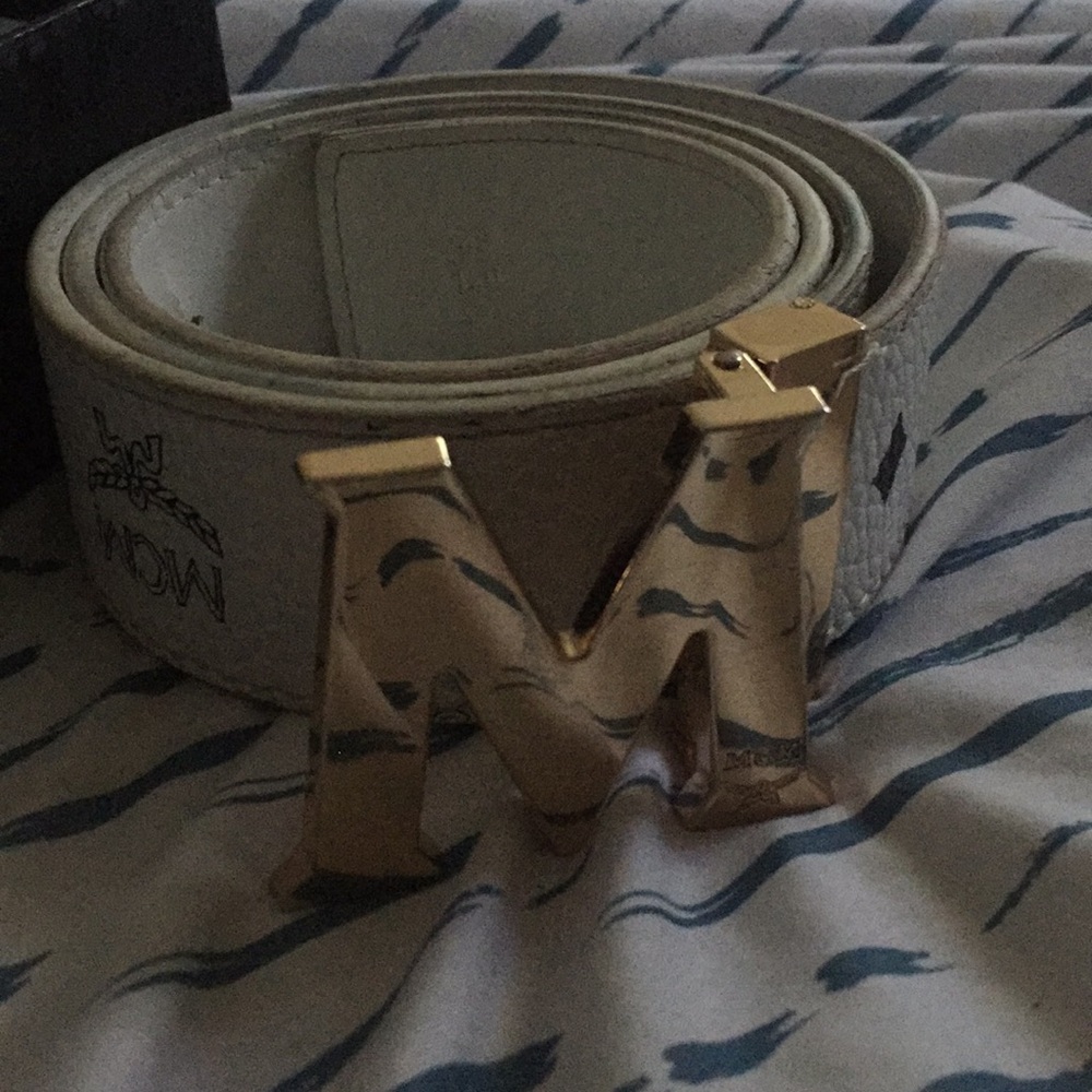 100% authentic white MCM belt